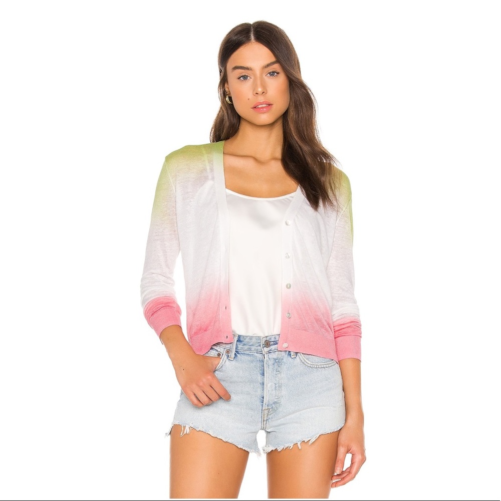 Theory Dual Ombre Cardigan in Pink and Green Ombre Linen- Viscose Medium NWT